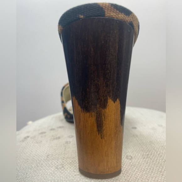 YSL leopard Cloth Mules Wooden Heel 4.5 inch - Picture 2 of 8